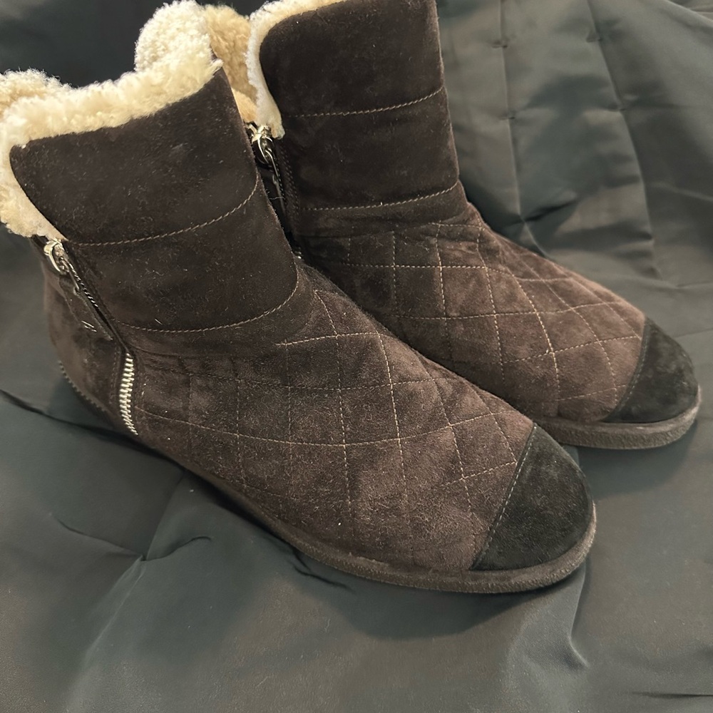 CHANEL SHEARLING SUEDE ANKLE BOOTS - Picture 1 of 7